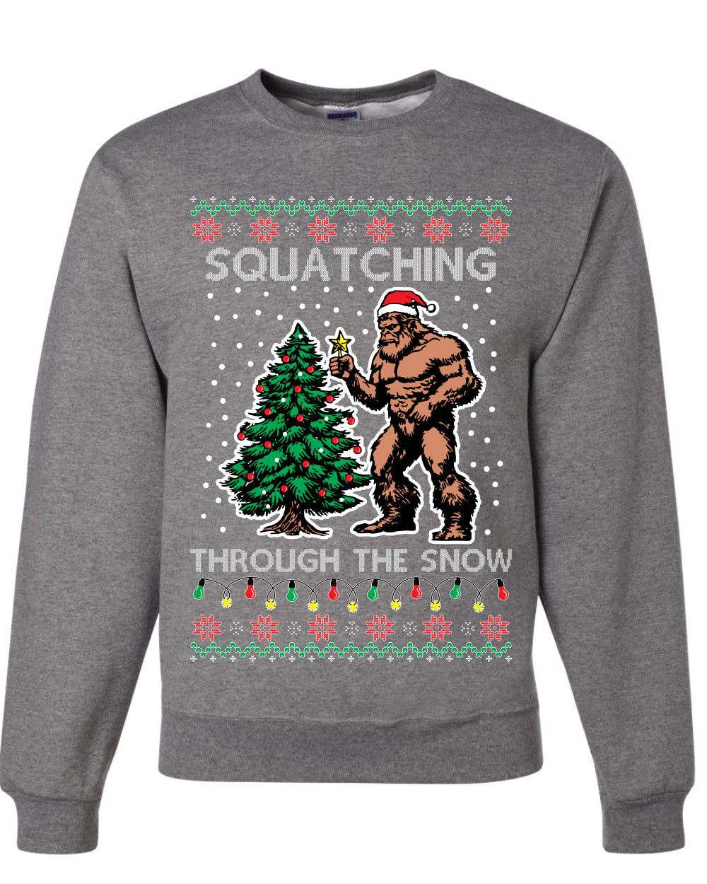 Squatching Through The Snow Bigfoot, Unisex Ugly Christmas Sweater Crewneck Sweatshirts