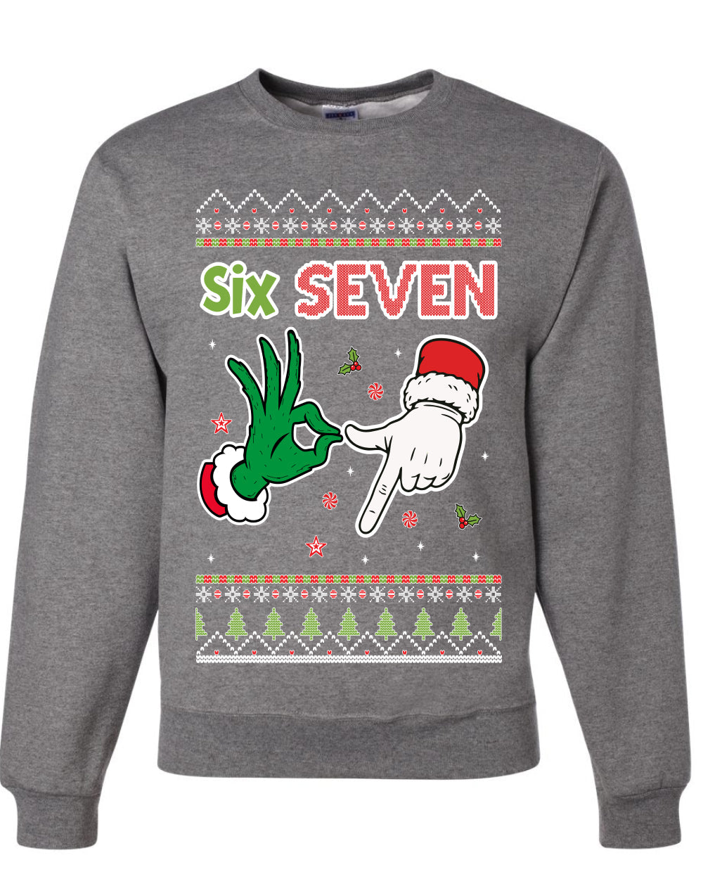 6 7 Christmas Hands, Unisex Ugly Christmas Sweater Crewneck Sweatshirts