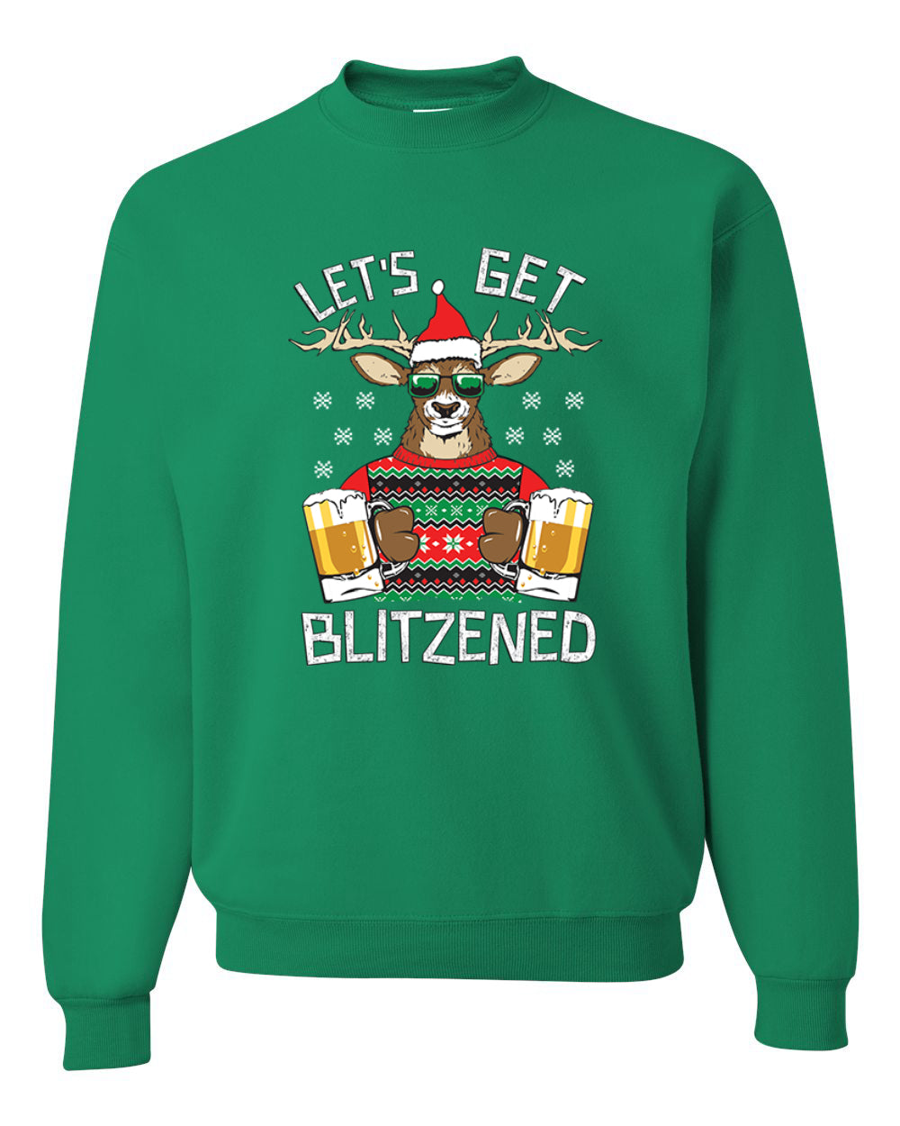 Lets Get Blitzened Deer With Beer Merry Christmas Unisex Crewneck Graphic Sweatshirt