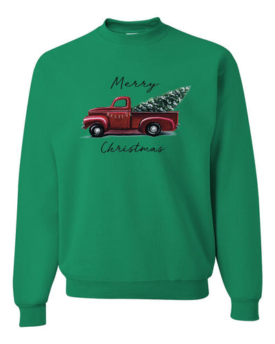 Merry Merry Christmas Red Pick up Truck Merry Christmas Unisex Crewneck Graphic Sweatshirt
