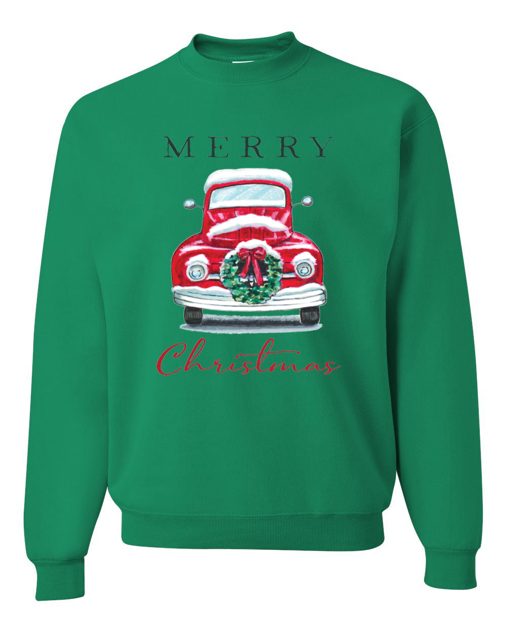 Merry Merry Christmas Red Car with Xmas Garland Merry Christmas Unisex Crewneck Graphic Sweatshirt