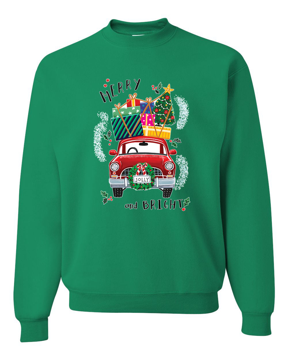 Merry and Bright Red Car Merry Christmas Unisex Crewneck Graphic Sweatshirt