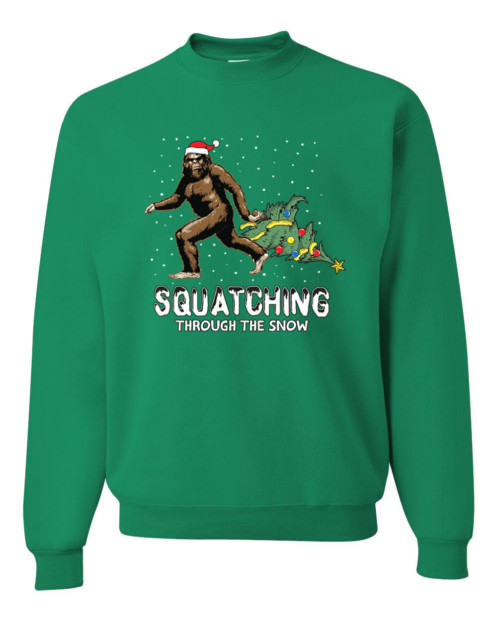 Squatching Through the Snow Bigfoot Merry Christmas Unisex Crewneck Graphic Sweatshirt