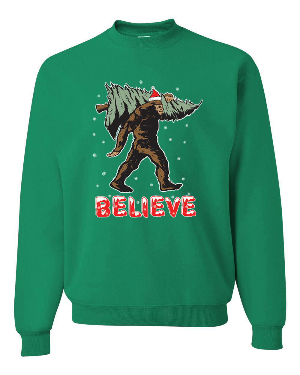 Believe Sanata Sasquatch Bigfoot Merry Christmas Merry Christmas Unisex Crewneck Graphic Sweatshirt