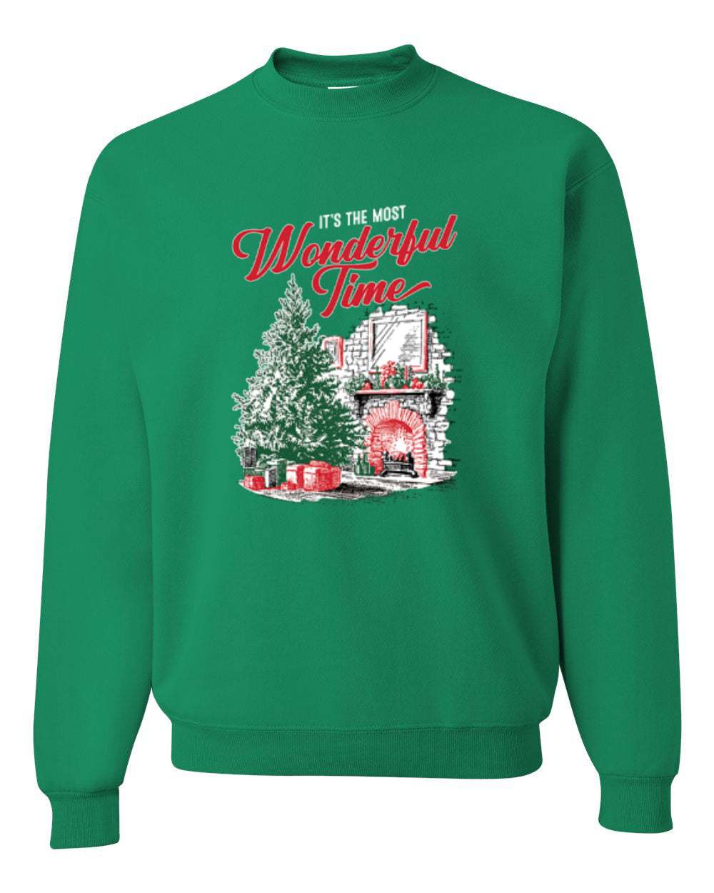 It's The Most Wonderful Time, Christmas Tree Fireplace, Festive Design, Unisex Christmas Sweater, Crewneck Sweatshirts