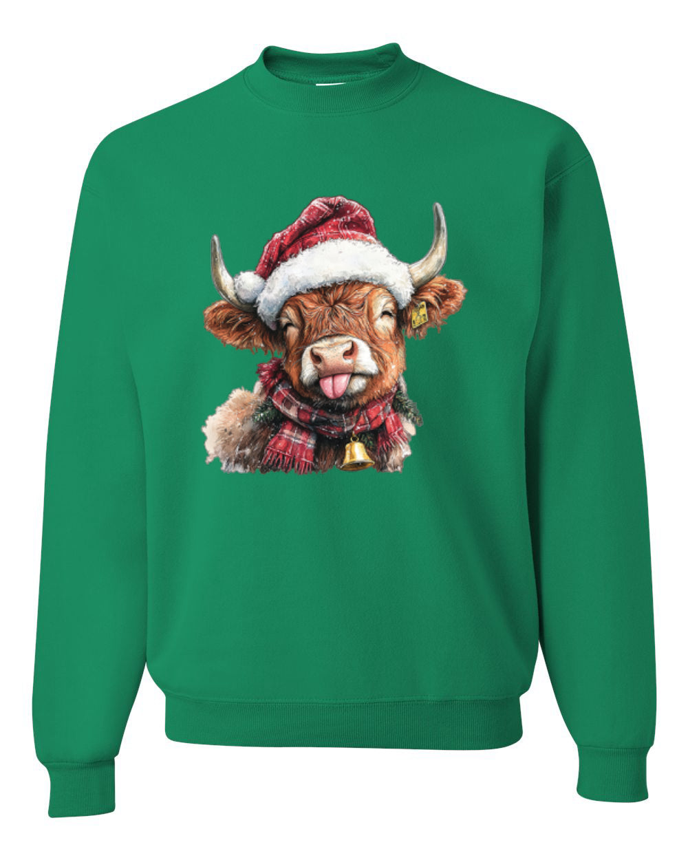 Cute Fluffy Christmas Cow with Santa Hat, Cute Christmas Design, Unisex Christmas Sweater, Crewneck Sweatshirts