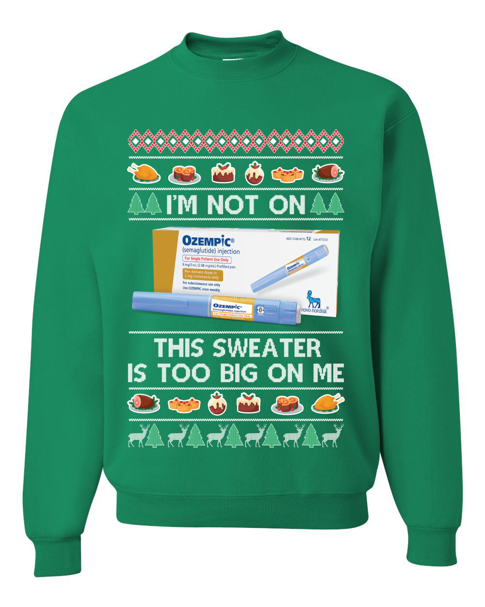 I'm Not On Ozempic This Sweat Is Too Big Ugly Christmas Sweater Unisex Crewneck Sweatshirt