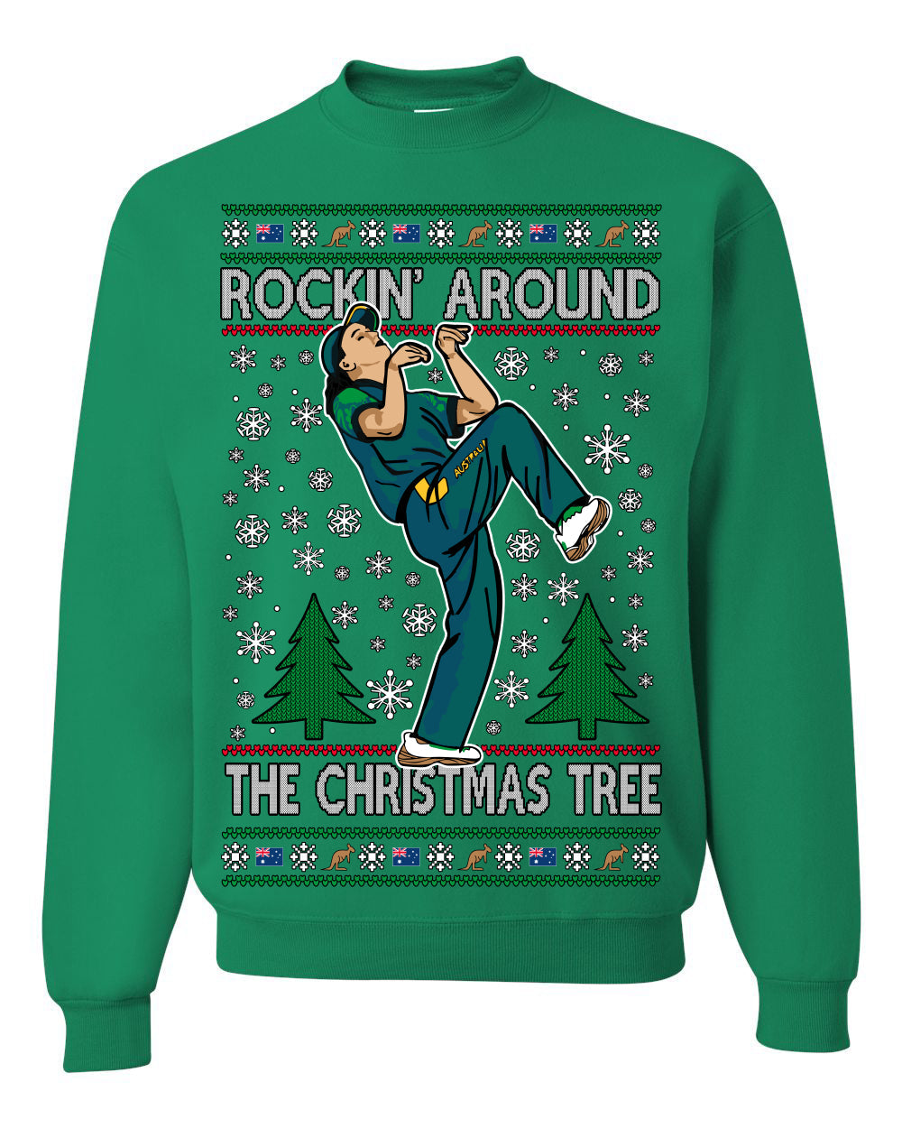 Rockin Around the Christmas Tree Raygun Viral Breakdancer Ugly Christmas Sweater Crewneck Sweatshirt
