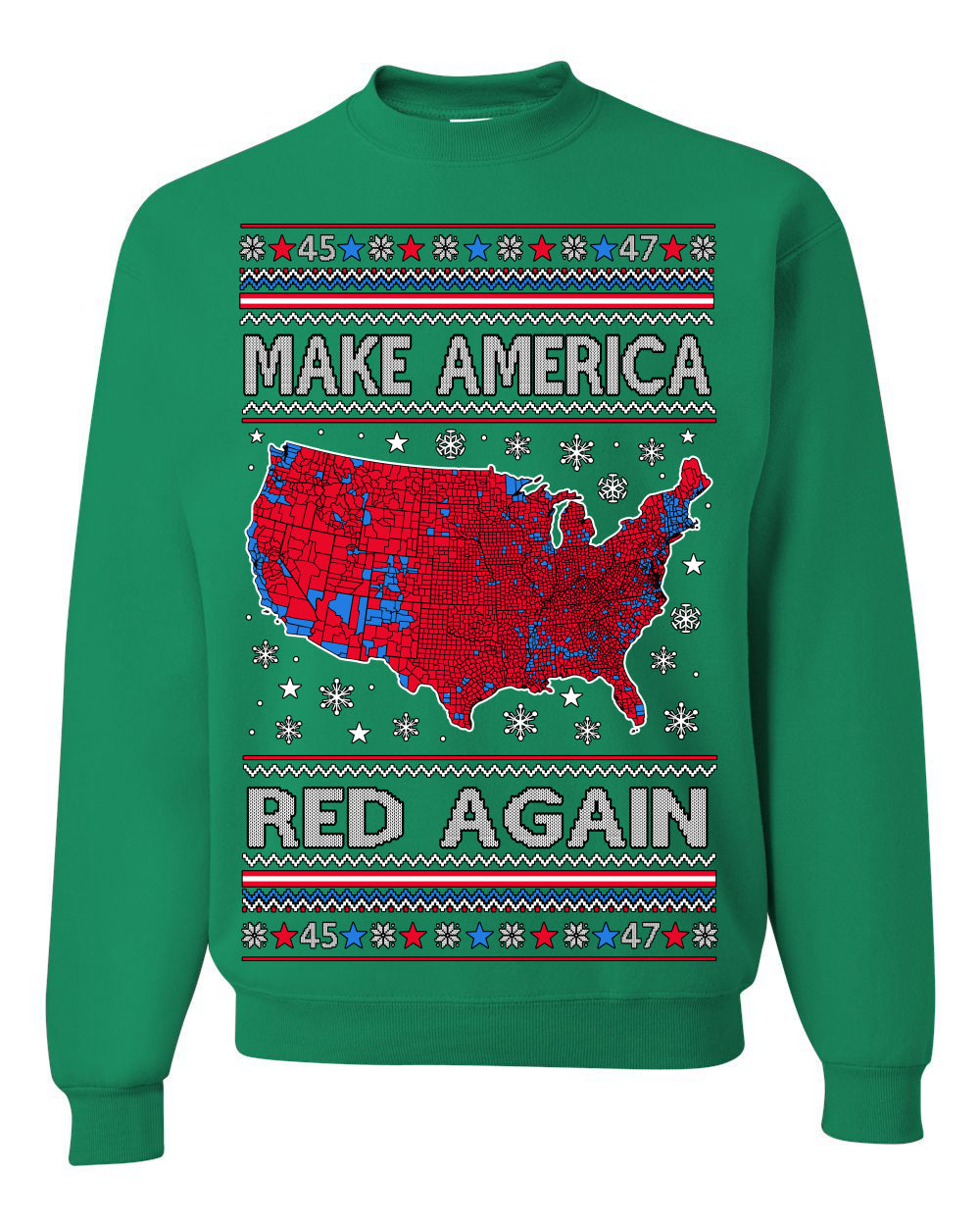 Make America Red Again USA Map Trump 2024 Ugly Christmas Sweater Crewneck Sweatshirt
