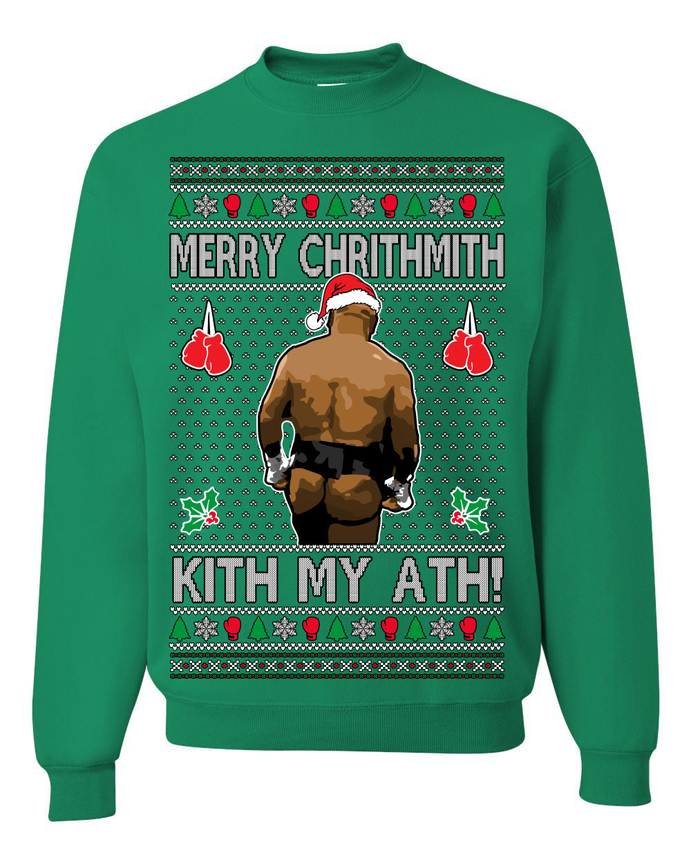 Merry Chrithmith Kith My Ath, Butt Viral Kiss My Ass Boxing Fight Meme, Funny Ugly Christmas Sweater Crewneck Sweatshirt