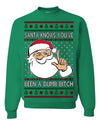 Santa Knows You've Been a Dumb Bitch Funny Vulgar Dirty Ugly Christmas Sweater Crewneck Sweatshirt