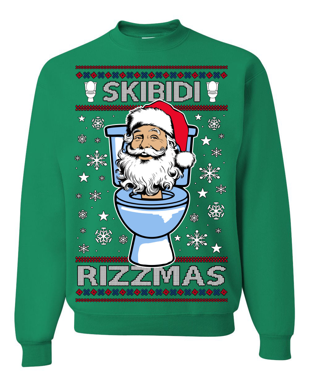 Skibidi Rizzmas Funny Toilet Video Viral Brain Rot Meme, Gen Z Alpha Slang Brainrot Memes Ugly Christmas Sweater Crewneck Sweatshirt