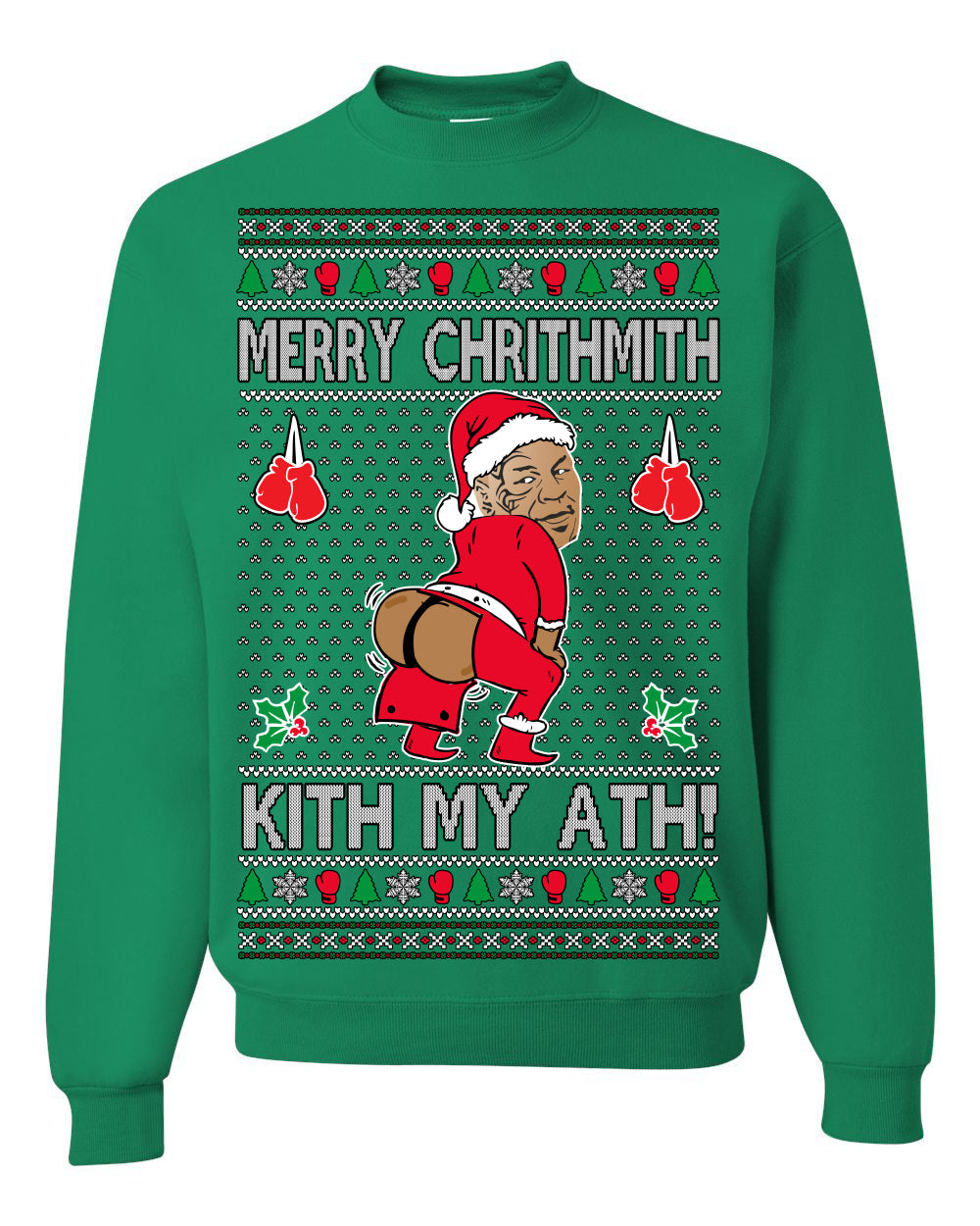 Merry Chrithmith Kith My Ath, Funny Butt Dancing, Viral Kiss My Ass Boxing Fight Meme, Men Women Ugly Christmas Sweater Crewneck Sweatshirt