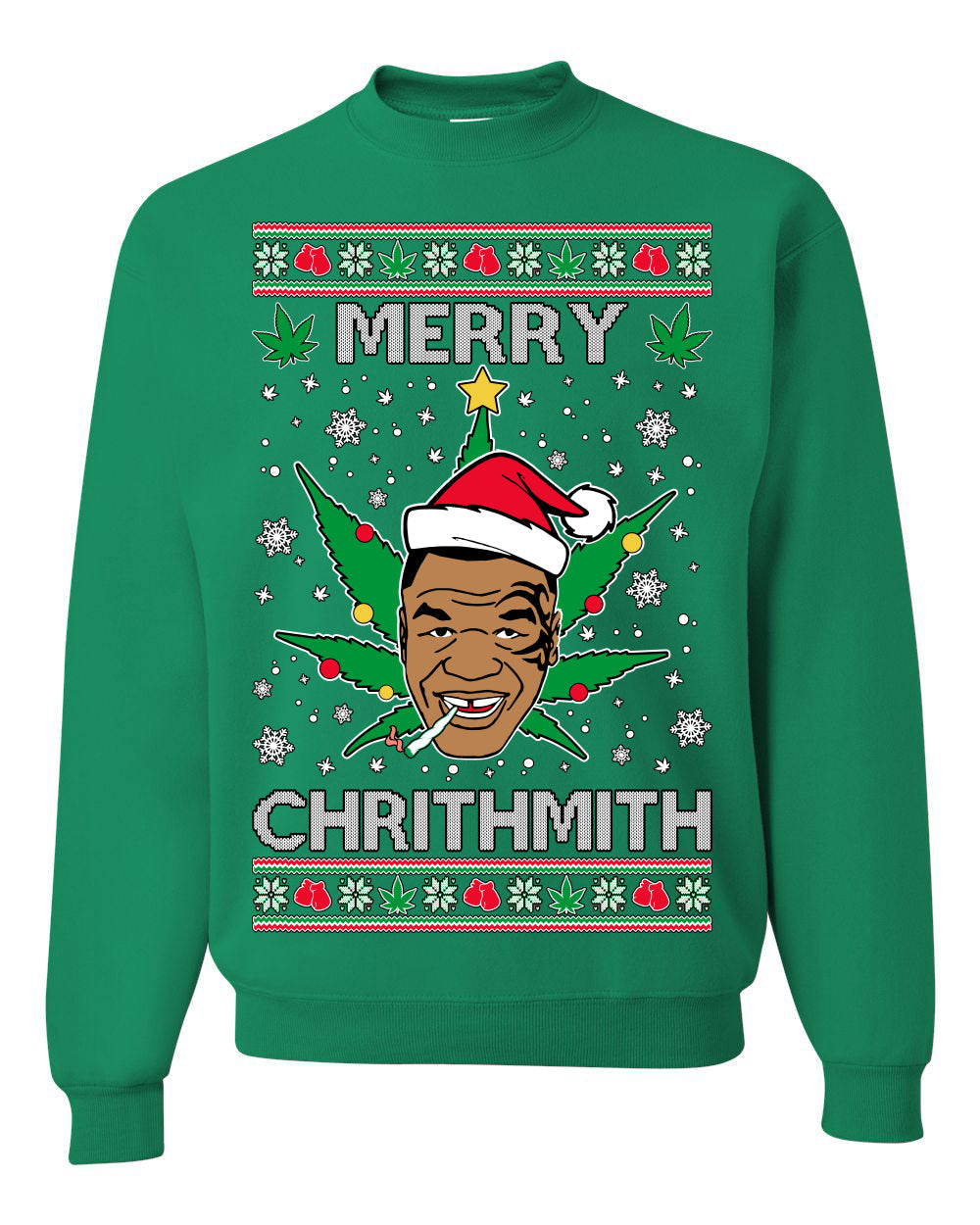 Merry Chrithmith Weed Pot Leaf Join Stoner Ugly Christmas Sweater Unisex Crewneck Sweatshirt