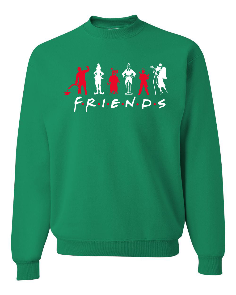 Iconic Holiday Movie Charcters Friends Parody Red White Ugly Christmas Sweater Unisex Crewneck Sweatshirt