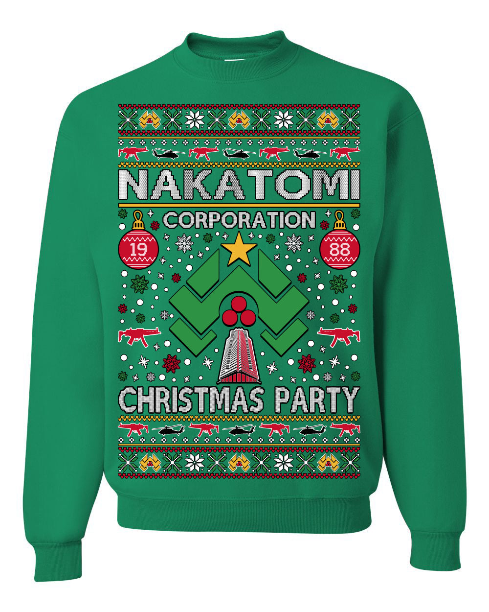 Nakatomi Corporation Christmas Party 1988 Plaza Logo, Classic Die Hard McClane 80s Xmas Movie Quote Ugly Christmas Sweater Crewneck Sweatshirt