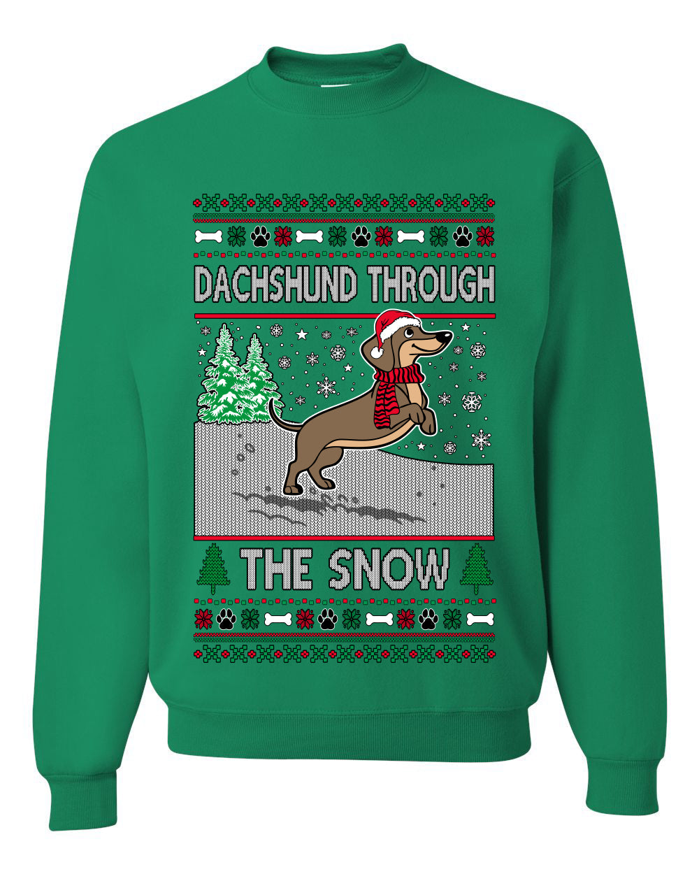 Dachshund Through The Snow, Cute Dog Christmas Sweater, Ugly Christmas Unisex Sweater, Crewneck Sweatshirts