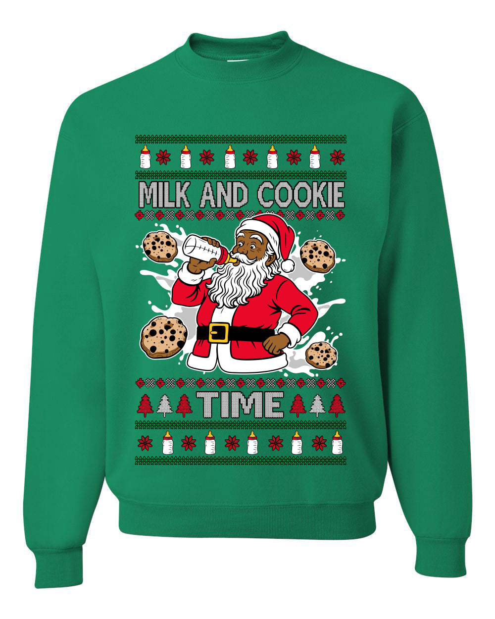 Milk And Cookie Time Christmas Sweater, Unisex Ugly Christmas Crewneck Sweatshirts