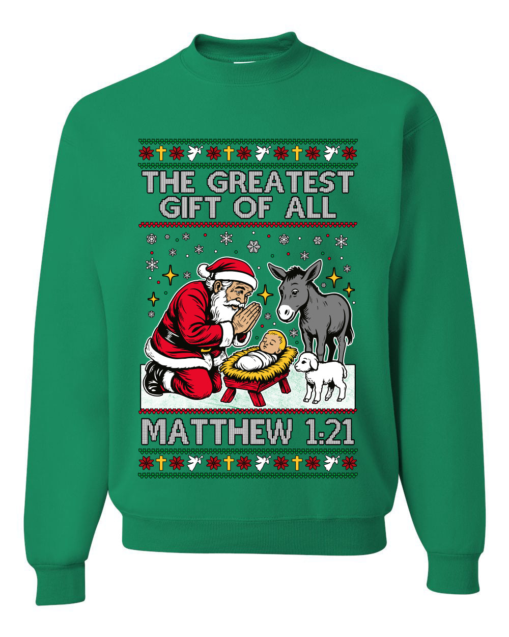 The Greatest Gift Of All Matthew 1:21, Unisex Ugly Christmas Sweater, Crewneck Sweatshirts