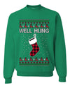Well Hung, Unisex Ugly Christmas Sweater Crewneck Sweatshirts