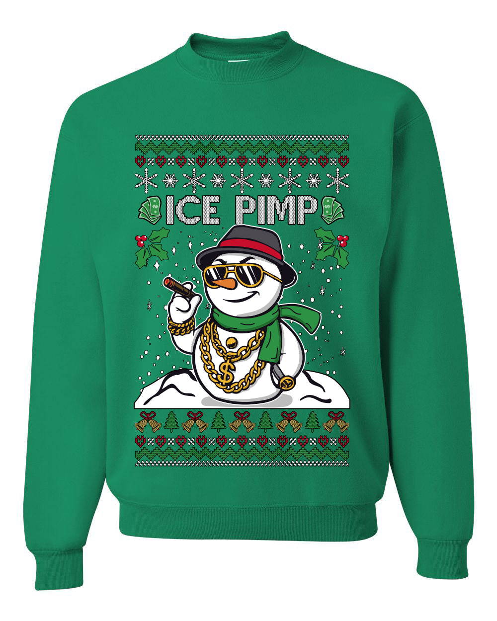 Snow Ice Pimp, Funny Unisex Ugly Christmas Sweater, Crewneck Sweatshirts