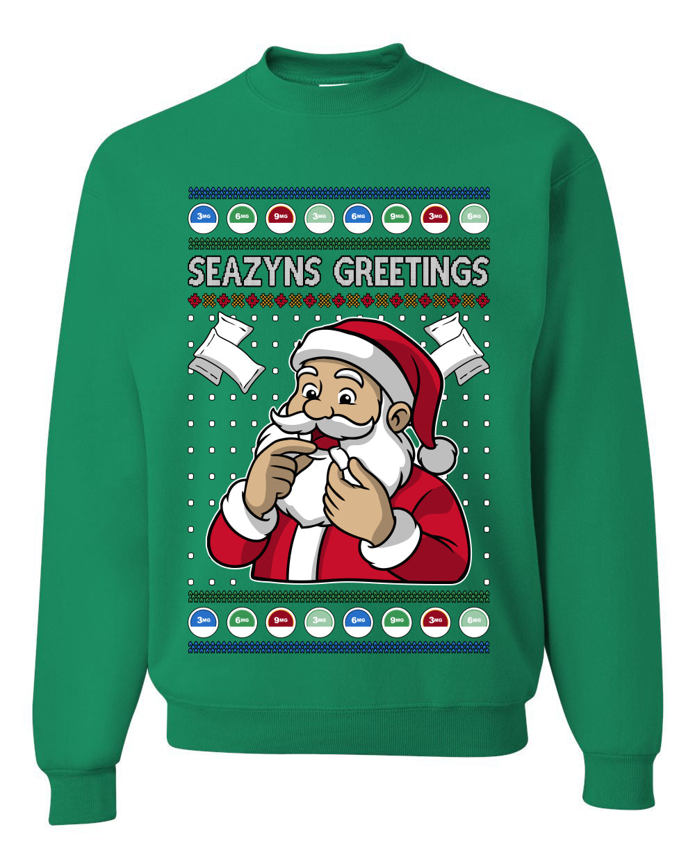 Seazyns Greeting Santa Packing Lip Pouch, Unisex Ugly Christmas Sweater Crewneck Sweatshirts