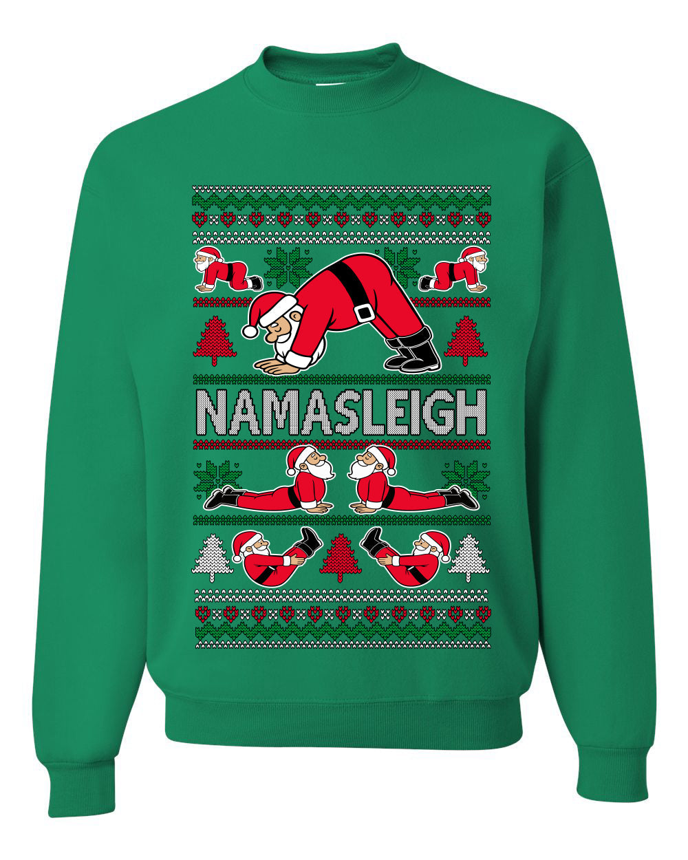 Namasleigh, Namaste Yoga Santa Claus, Unisex Ugly Christmas Sweater Crewneck Sweatshirts