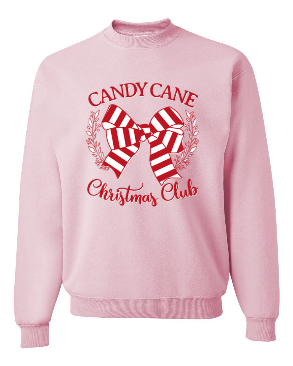 Candy Cane Christmas Club, Cute Bow Peppermint Design Unisex Christmas Sweater, Crewneck Sweatshirts