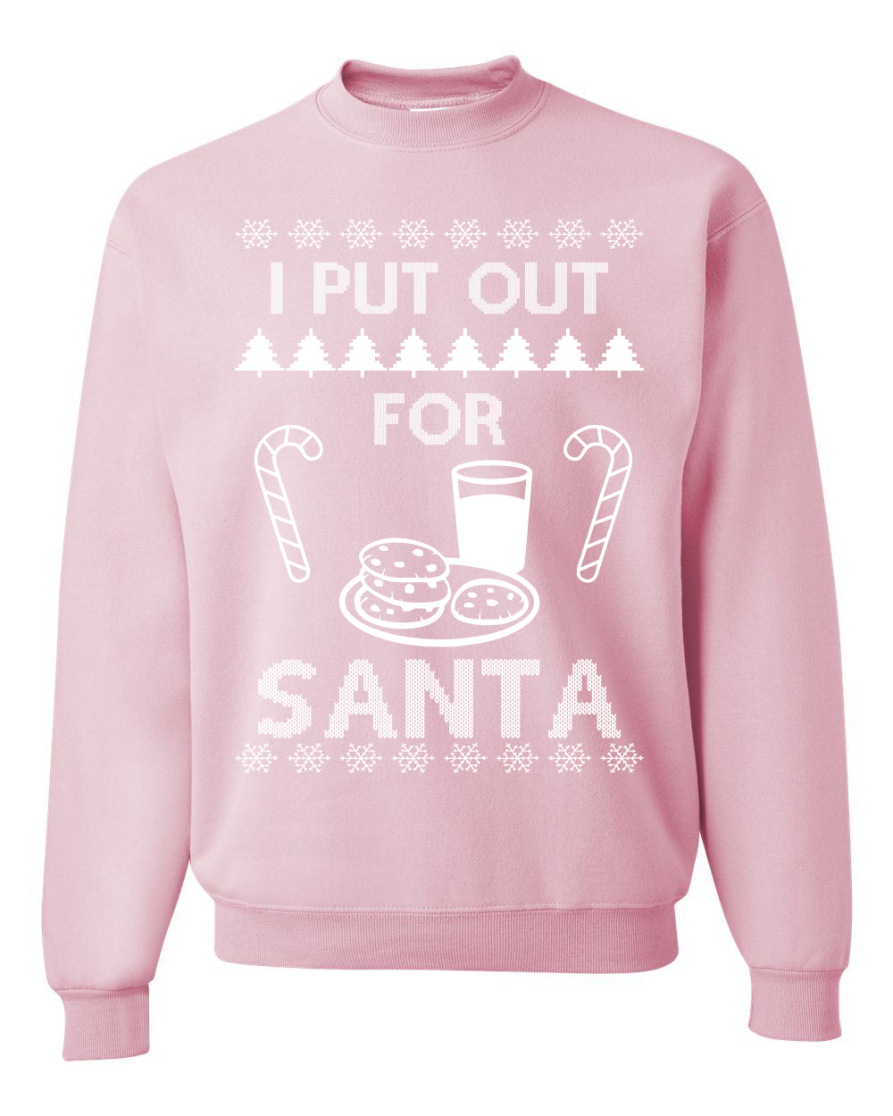 I Put Out For Santa Cookies And Milk White Ugly Christmas Sweater Unisex Crewneck Sweatshirt