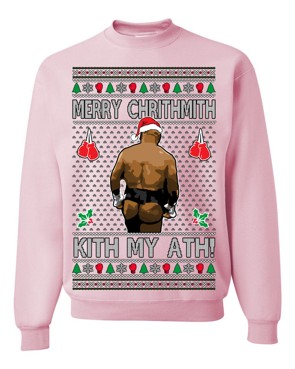 Merry Chrithmith Kith My Ath, Butt Viral Kiss My Ass Boxing Fight Meme, Funny Ugly Christmas Sweater Crewneck Sweatshirt