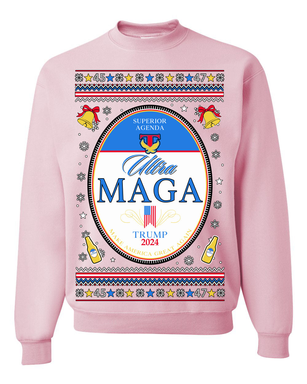 Ultra MAGA Superior Agenda Trump 2024 Funny Beer Logo Ugly Christmas Sweater Crewneck Sweatshirt