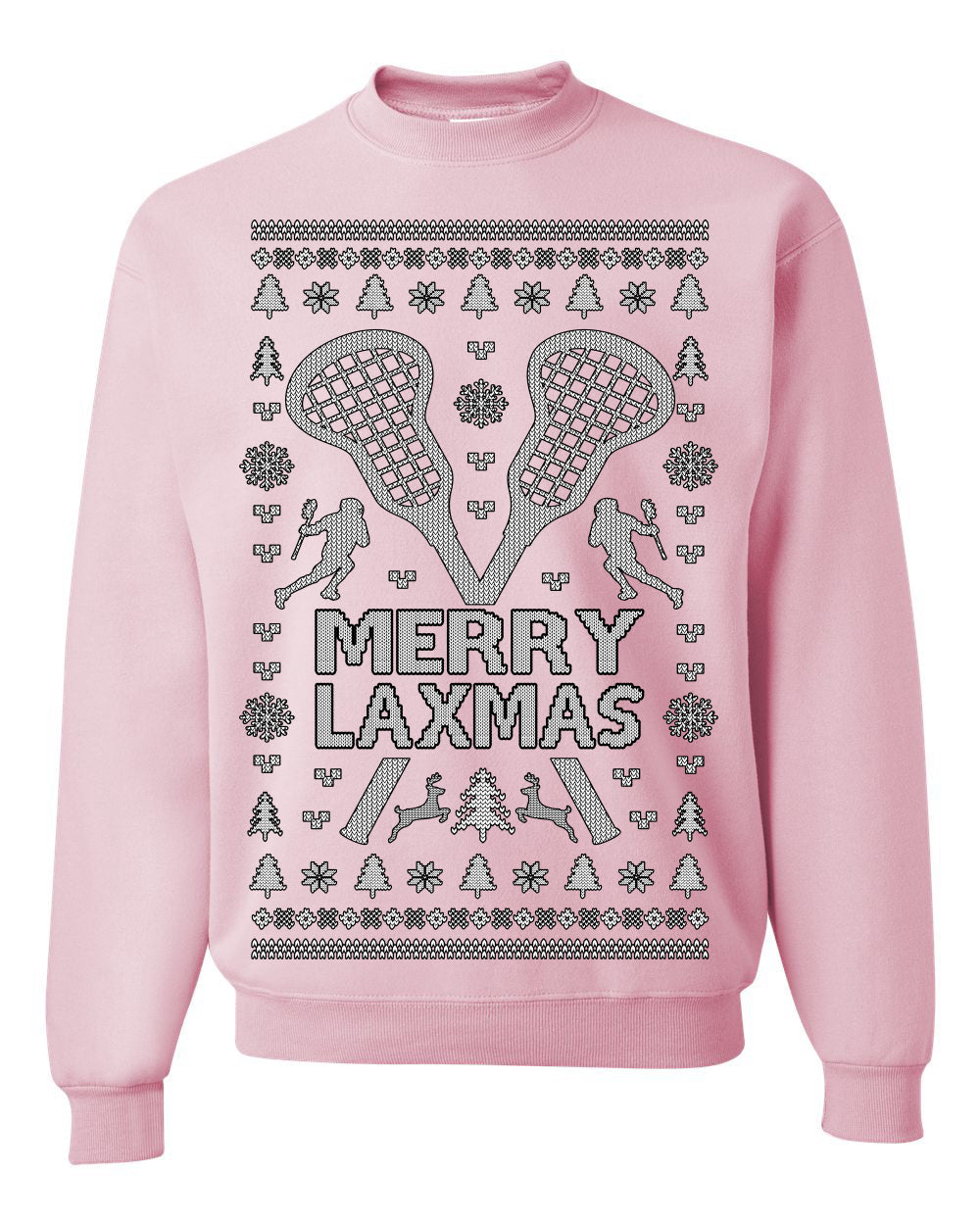 Merry Laxmas Funny Lacrosse Sports LAX Teen Sports Pun Ugly Christmas Sweater Crewneck Sweatshirt