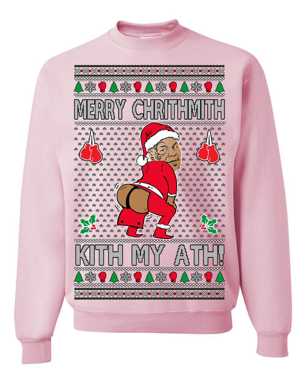 Merry Chrithmith Kith My Ath, Funny Butt Dancing, Viral Kiss My Ass Boxing Fight Meme, Men Women Ugly Christmas Sweater Crewneck Sweatshirt
