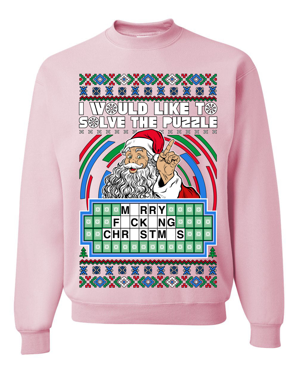 Santa Game Show I'd Like To Solve the Puzzle Wheel Ugly Christmas Sweater Unisex Crewneck Sweatshirt