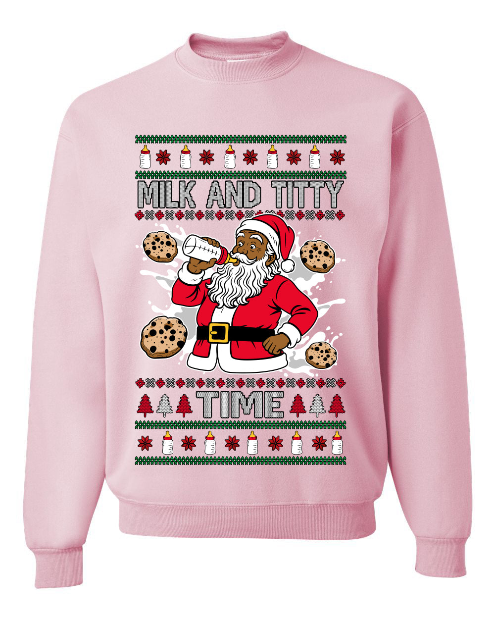 Milk And Titty Time Christmas Sweater, Unisex Ugly Christmas Crewneck Sweatshirts