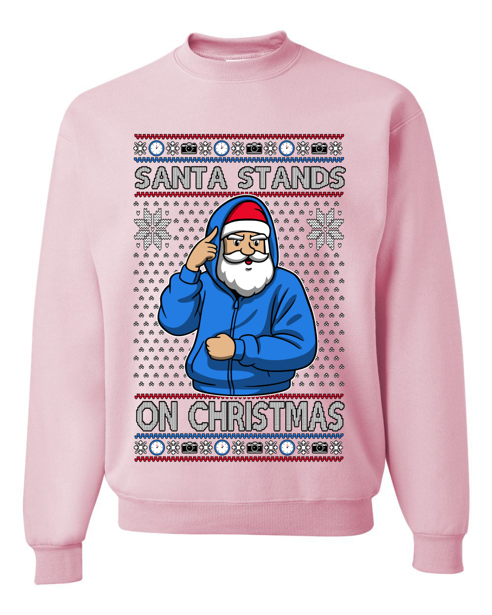 Santa Stands On Christmas, Unisex Ugly Christmas Sweater, Crewneck Sweatshirts
