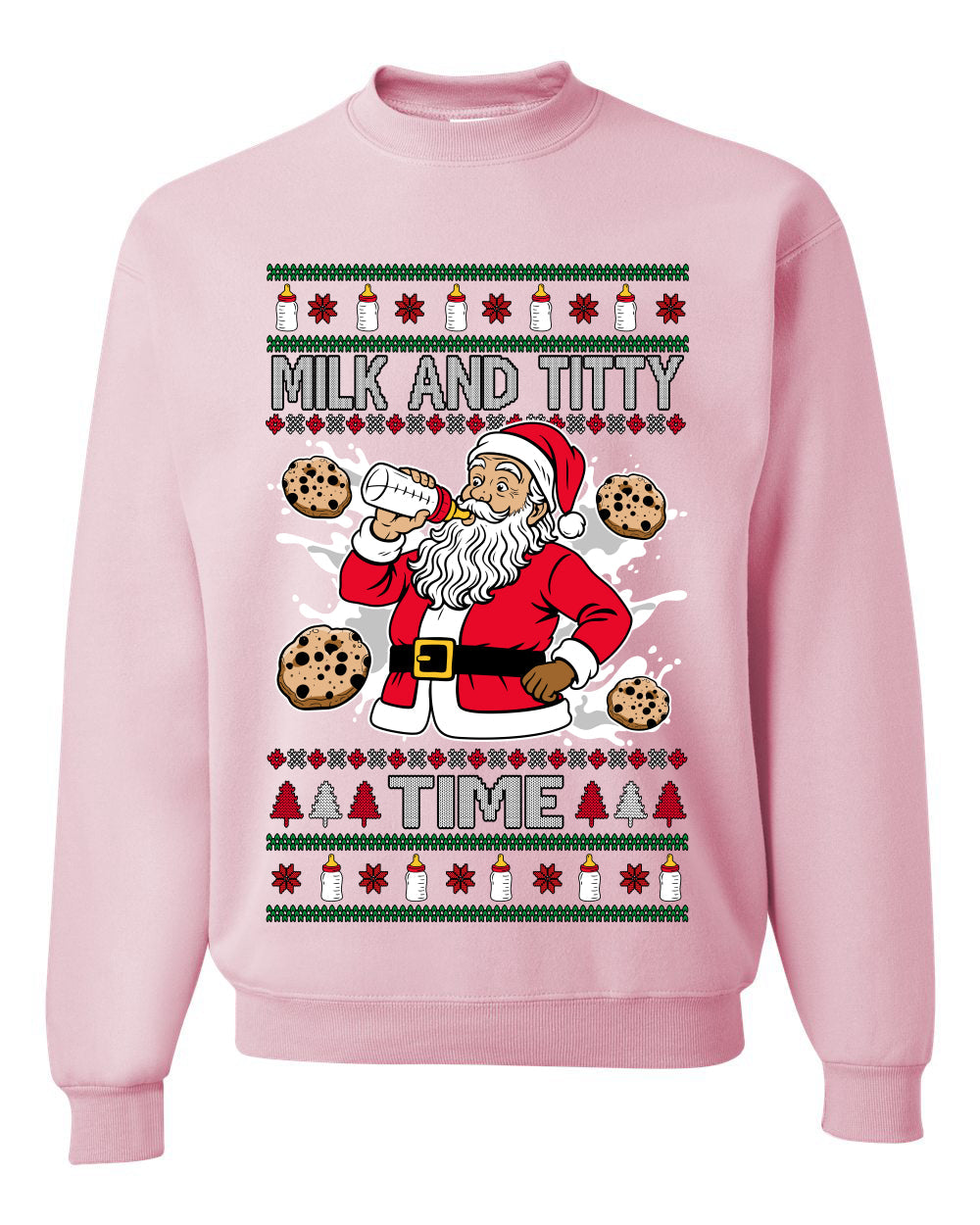 Milk And Titty Time, Unisex Ugly Christmas Sweater Crewneck Sweatshirts