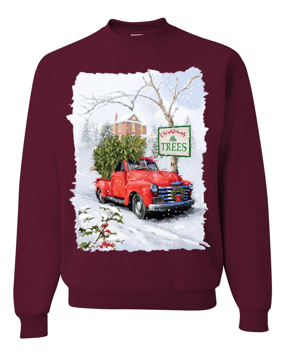 Winter Merry Christmas Trees Festive Red Truck Merry Christmas Unisex Crewneck Graphic Sweatshirt