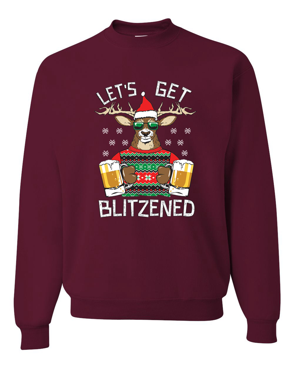 Lets Get Blitzened Deer With Beer Merry Christmas Unisex Crewneck Graphic Sweatshirt