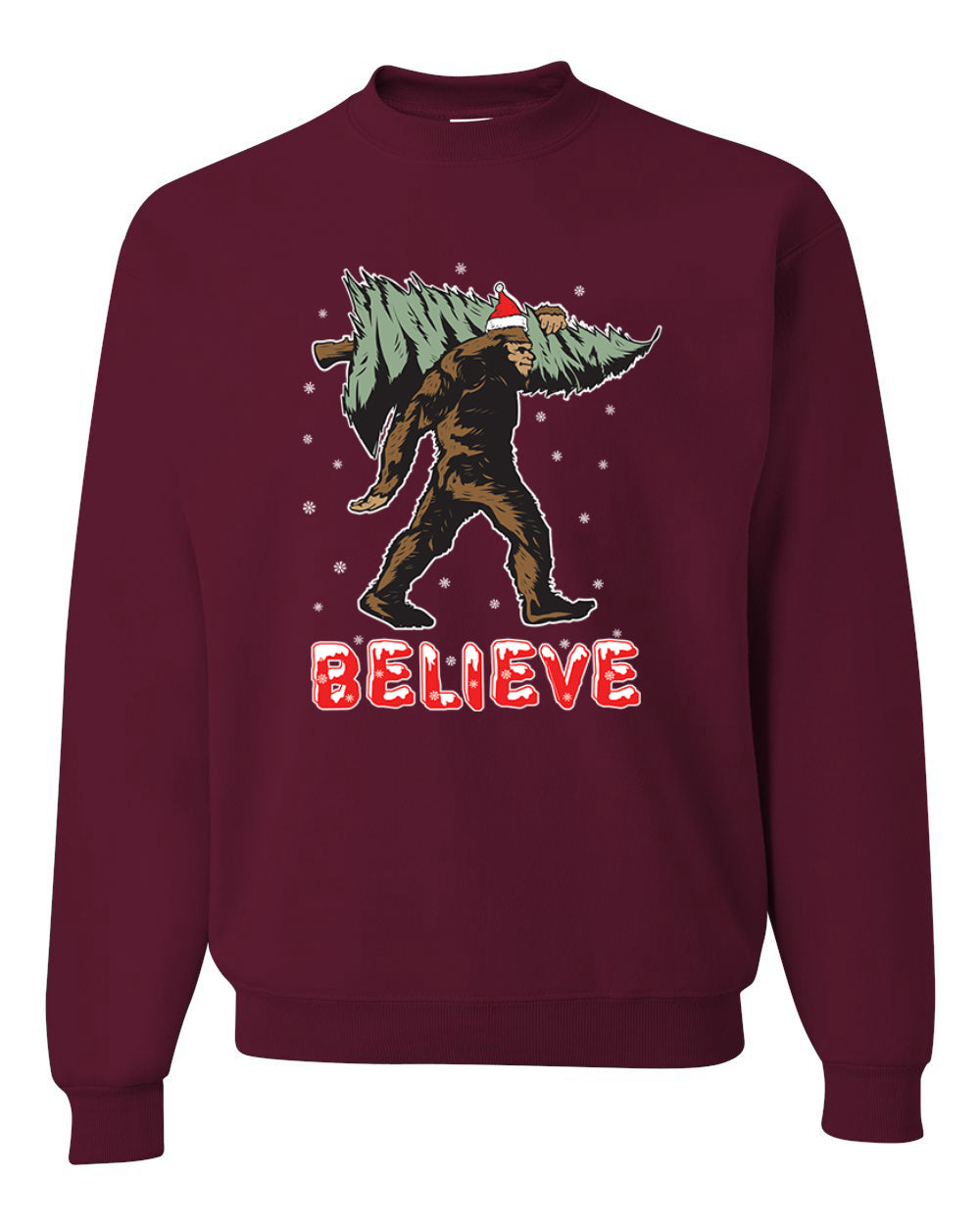 Believe Sanata Sasquatch Bigfoot Merry Christmas Merry Christmas Unisex Crewneck Graphic Sweatshirt