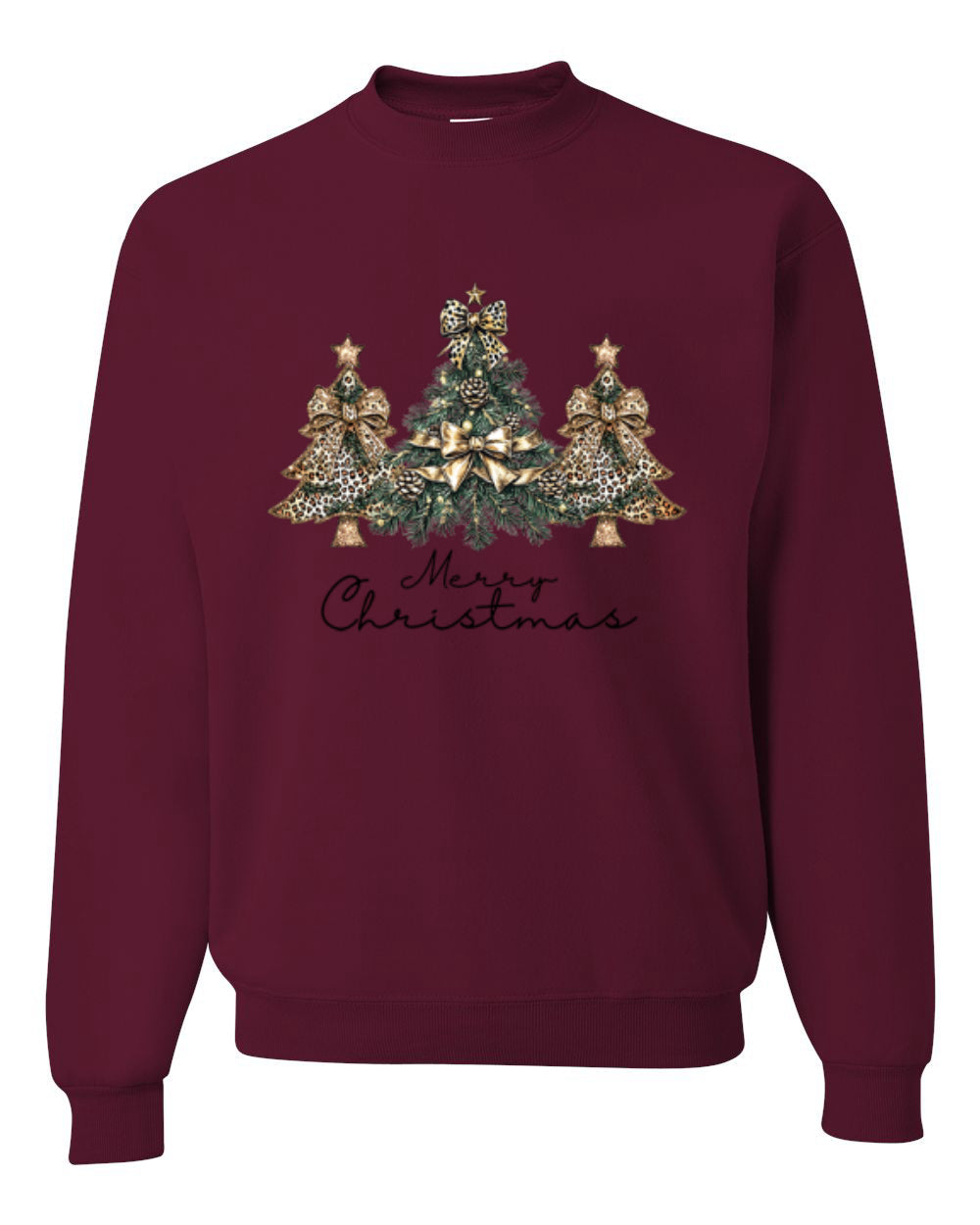Merry Christmas Gold Glitter Christmas Tree Design, Unisex Christmas Sweater, Crewneck Sweatshirts