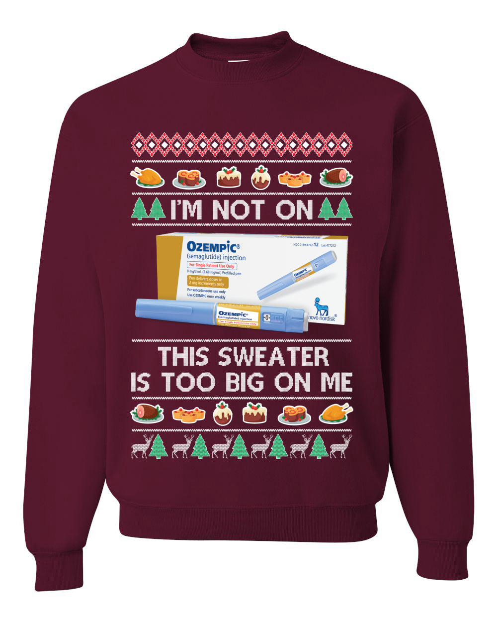 I'm Not On Ozempic This Sweat Is Too Big Ugly Christmas Sweater Unisex Crewneck Sweatshirt