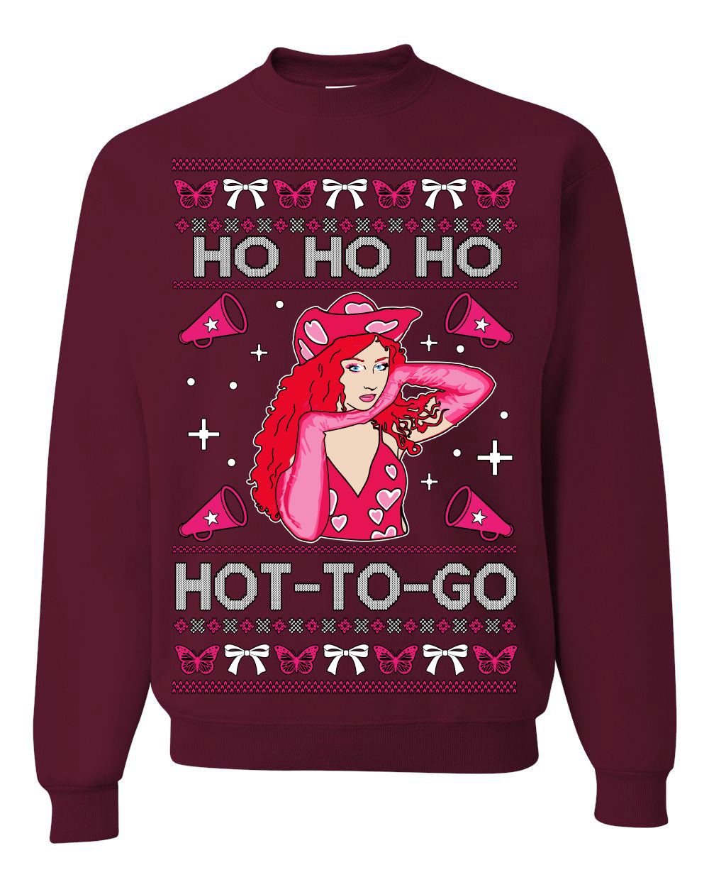 Ho Ho Ho Hot to Go, Funny Midwest Princess Pop Star Ugly Christmas Sweater Crewneck Sweatshirt
