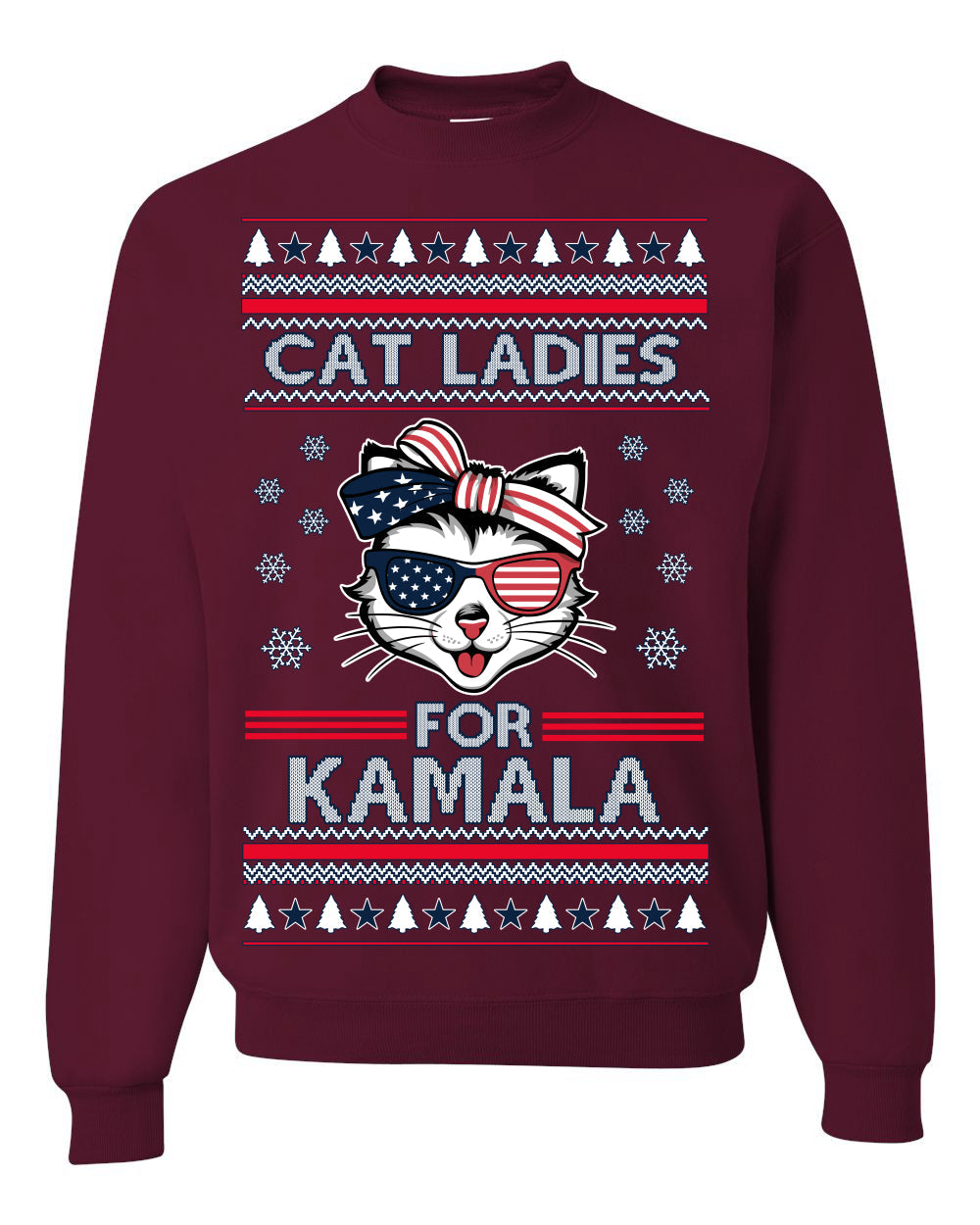 Cat Ladies for Kamala USA Glasses, Harris Tim Walz 2024 Cute USA Glasses Bow Ugly Christmas Sweater Crewneck Sweatshirt