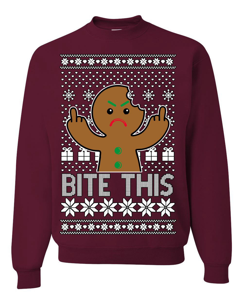Bite This Funny Gingerbread Cookie Middle Finger Ugly Christmas Sweater Crewneck Sweatshirt
