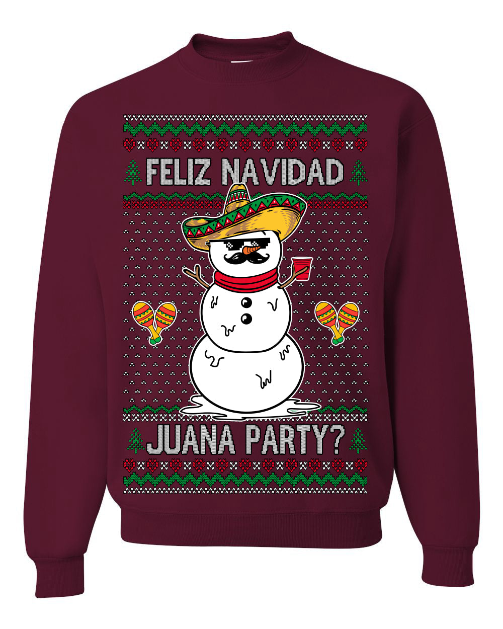 Feliz Navidad Juana Party Funny Spanish Drinking Cerveza Ugly Christmas Sweater Crewneck Sweatshirt