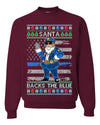 Santa Backs The Blue Pro Police Santa Claus Ugly Christmas Sweater Unisex Crewneck Sweatshirt