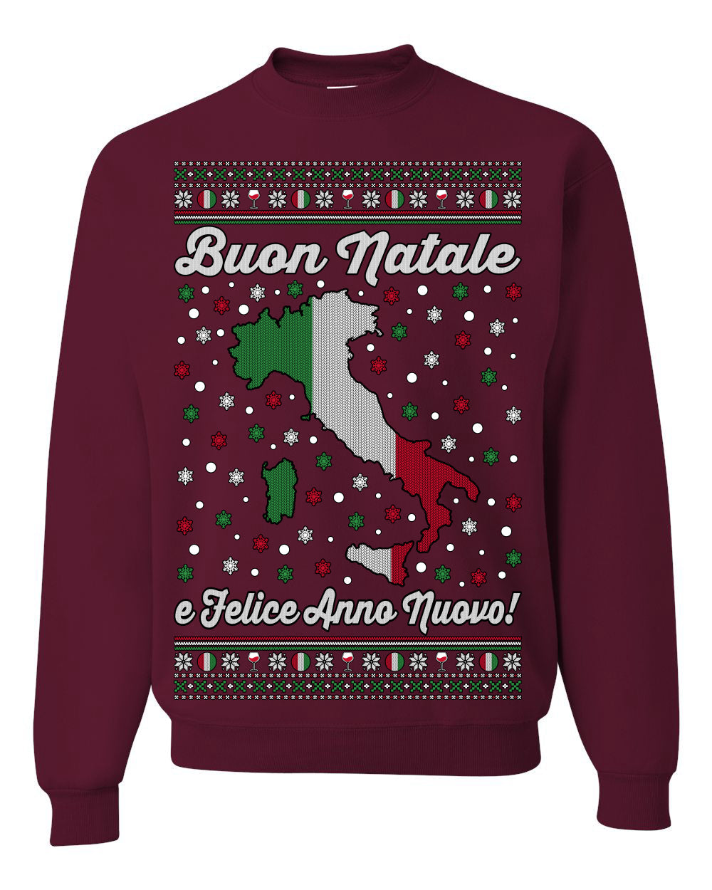 Buon Natale e Felice Anno Nuovo! Merry Christmas and Happy New Year Ugly Christmas Sweater Crewneck Sweatshirts