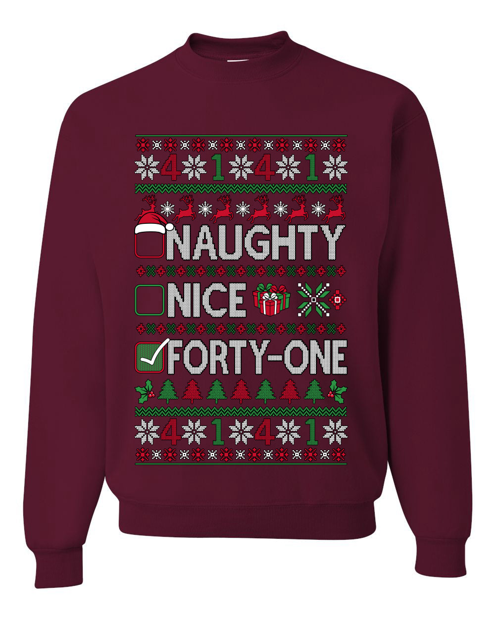 Naughty Nice 41, Ugly Christmas Unisex Sweater List, Extra Festive, Crewneck Sweatshirts