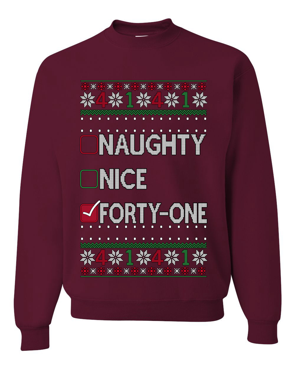 Funny Meme List Naughty, Nice, 41, Ugly Christmas Unisex Sweater, Crewneck Sweatshirts